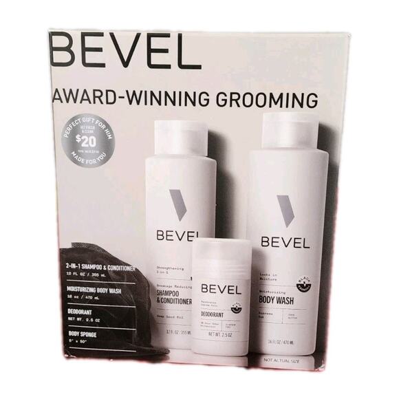 Bevel 4 Pc On The Go Bath Set Grooming Body Wash Shampoo Deodorant Sponge NEW - Picture 2 of 4